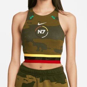 Nike N7 Sporty Tank Top Sports Bra Crop Fitted Camo Shirt Gym Casual XXL Workout